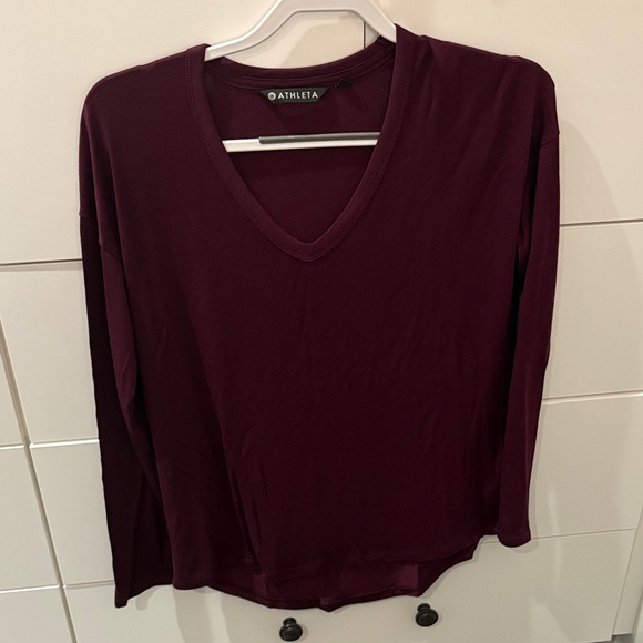 Athleta Tops - Athleta Deep Maroon Long Sleeve V-Neck Top XS V-neck
